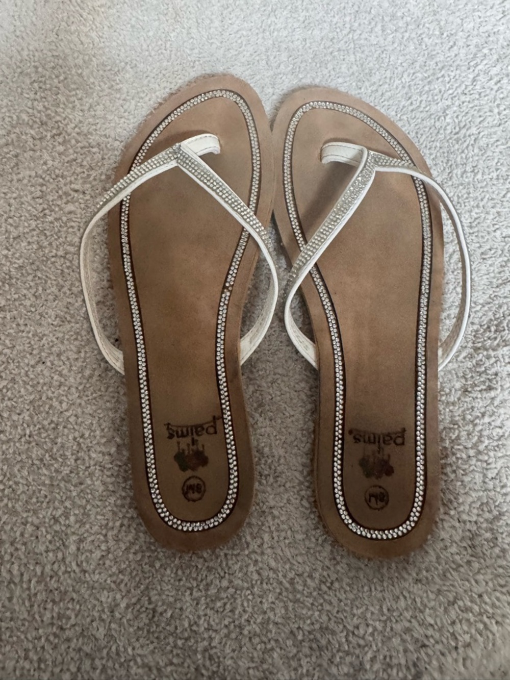 White Rhinestone Strap Women's Flip Flop Sandals